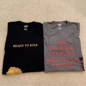 Disney Lion King Uniqlo Lot of 2 T-Shirts Mens Size M Black Gray Simba Scar King